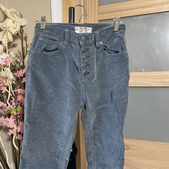 We The Free Gray Corduroy Button Fly Pants Size 25 High Waisted Boho Skinny - Picture 2 of 7